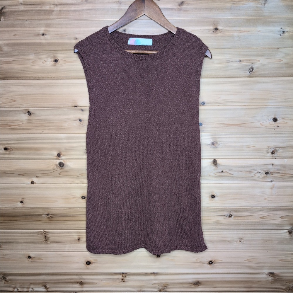 Free People FP Beach Brown Knit Sleeveless Tunic Top Side Slit Womens S